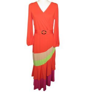 Megan Renee Orange Multi Ruffled Tiered Asymmetric Dress Size Small READ READ